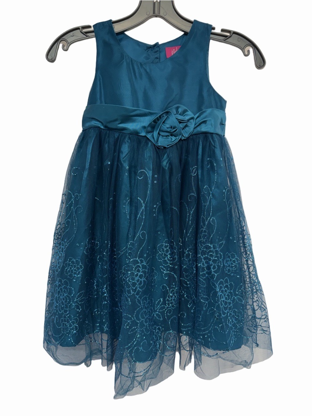 Pinky Girls 5 Teal Glitter Floral Tulle Party Dress Special Occasion Dress